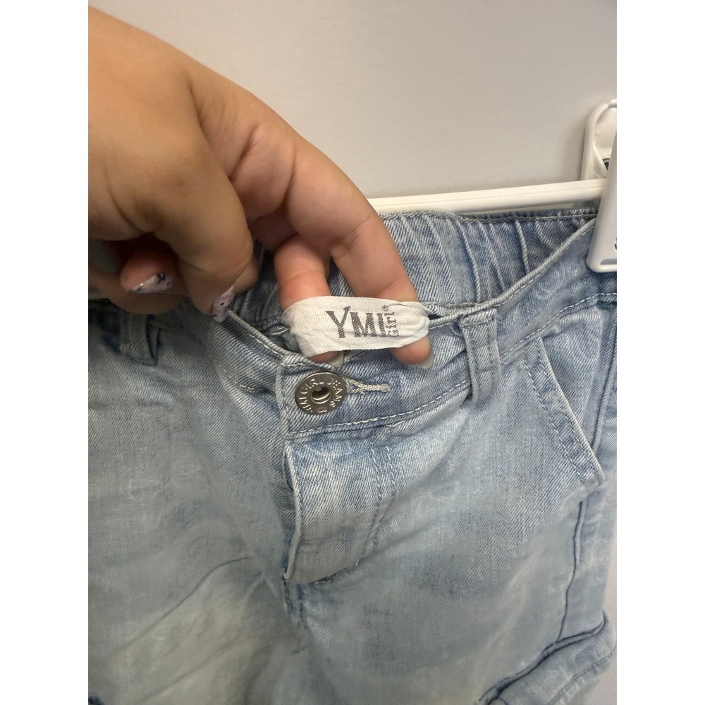YMI Girl Light Wash Bow Print Cargo Jeans Blue Denim Utility Pants Size 8 - Picture 4 of 5